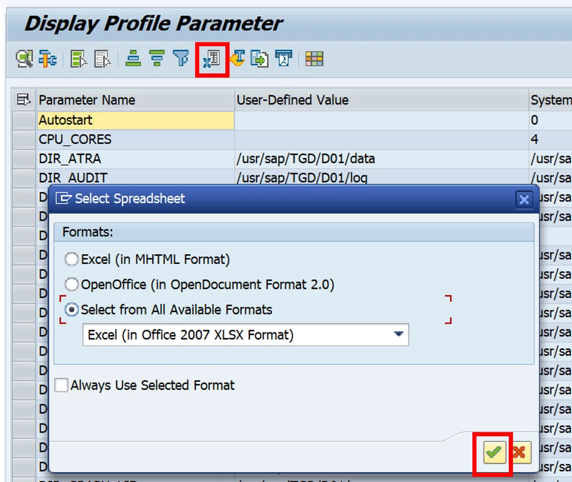 RZ11 or RFPFPAR parameter export